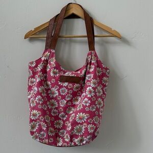 American Eagle Cotton Canvas Daisy Floral Pink Boho Shoulder Tote Bag